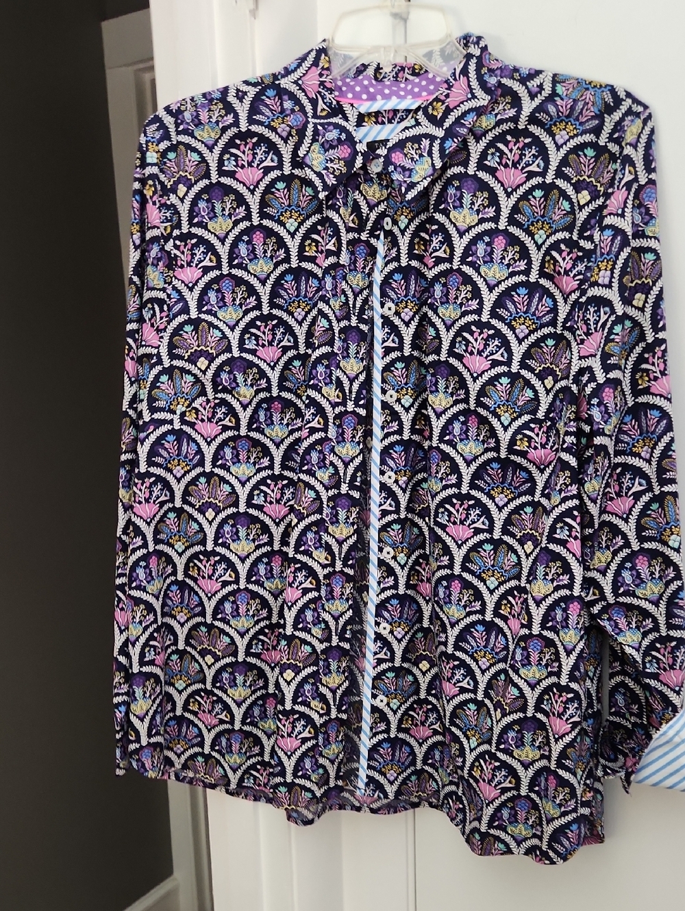 Talbots Navy Multi Petite Button Down